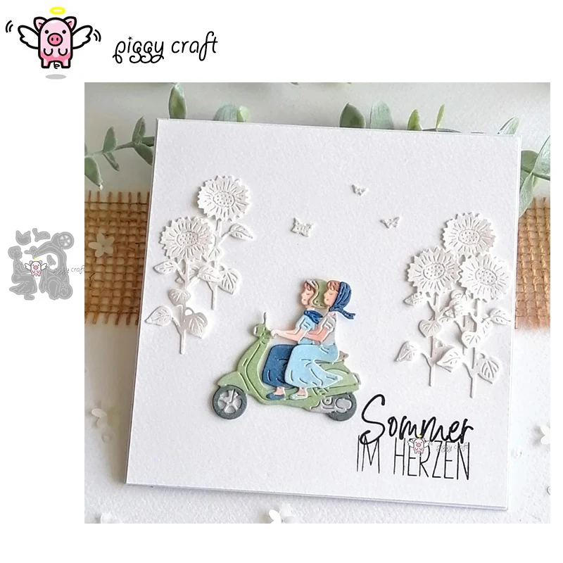 Piggy Craft metal cutting dies cut die mold Girl motorcycle Scrapbook paper craft knife mold blade punch stencils dies