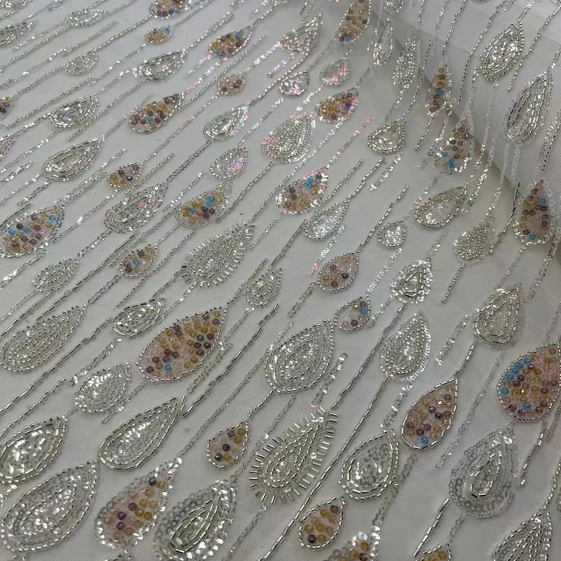 

Luxurious African Beads Tulle lace Fabric High Quality Embroidery French Tulle Lace TS2666