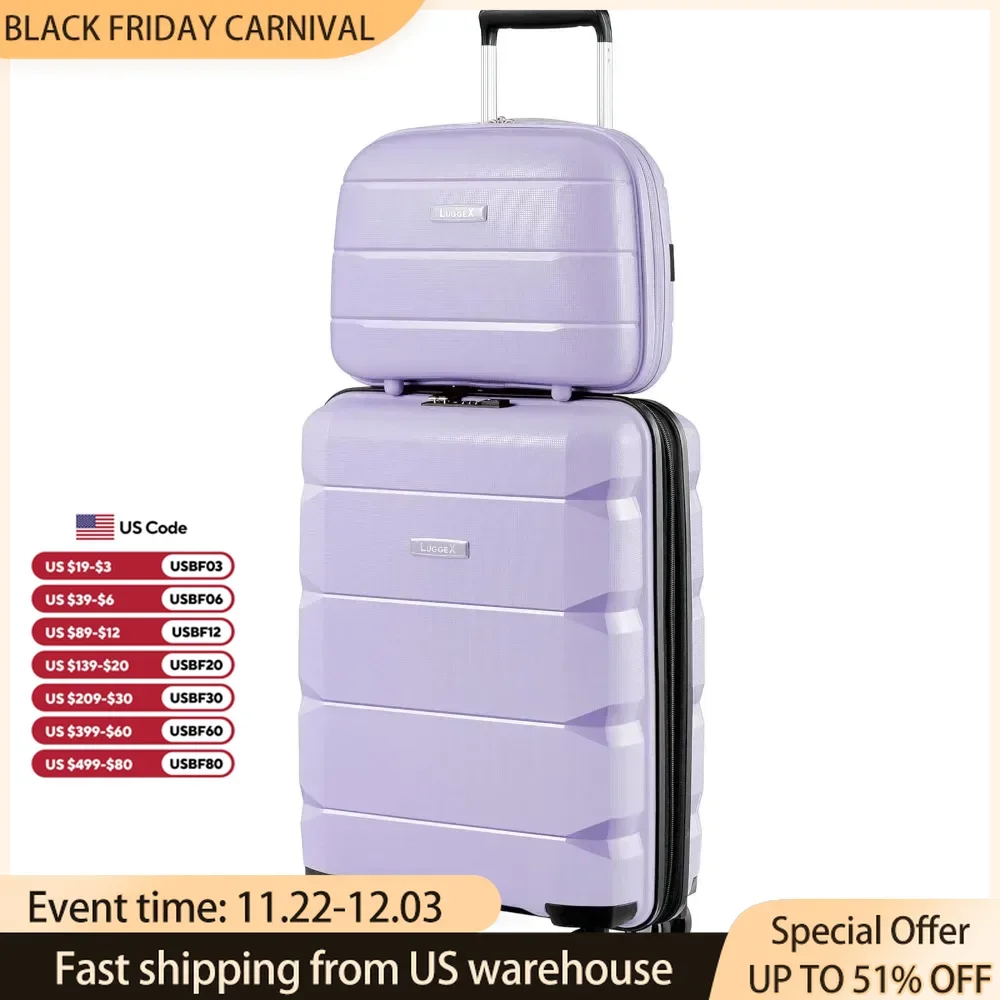 Carry on Luggage with Spinner Wheels, Lightweight Suitcase 2 Piece, Expandable, 8 silent spinner wheels, Quality Assurance