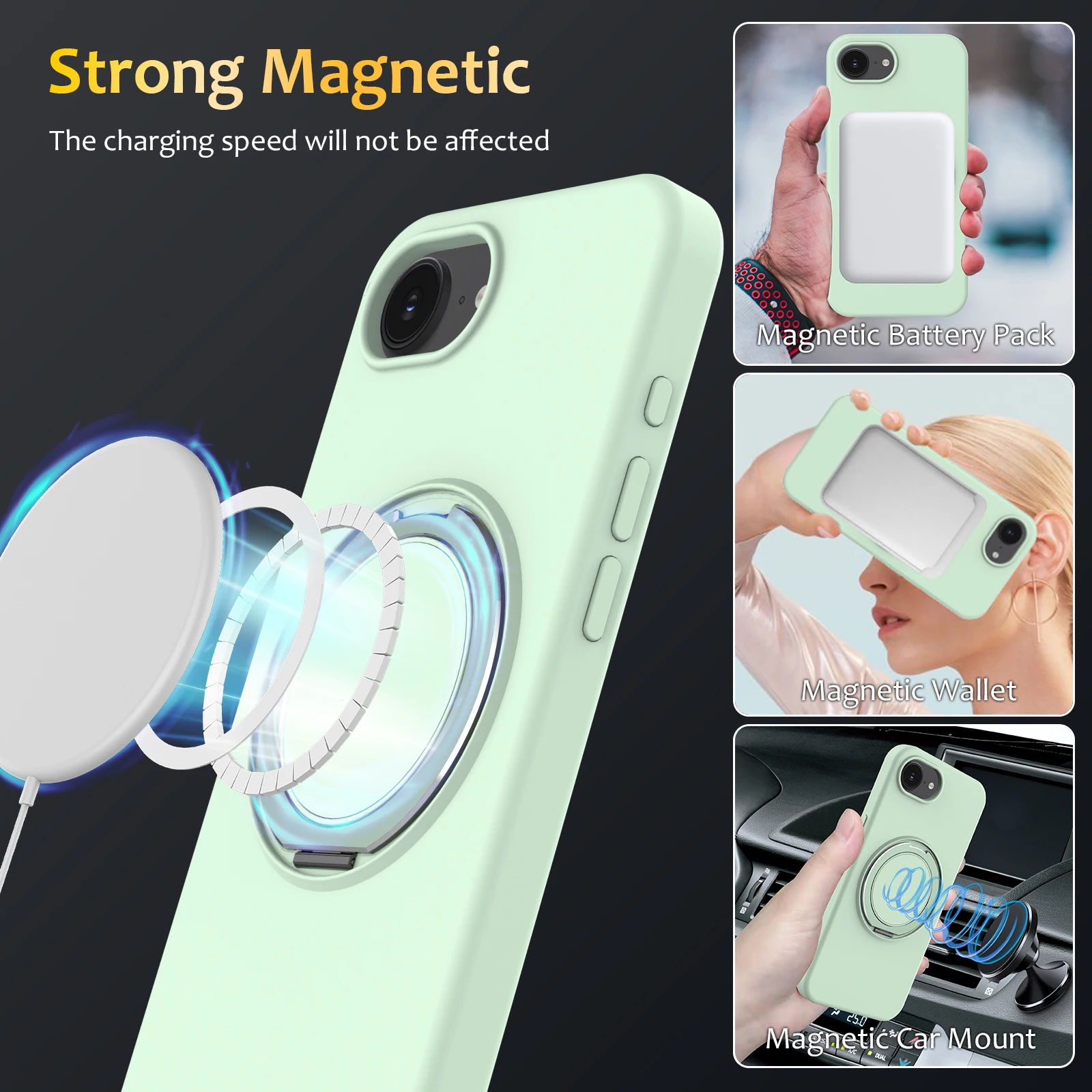Etui na iPhone 17E 16E Silikonowe PC z Żelaznym Pierścieniem Magnetycznym, Odporne na Upadki, Obrotowe o 360 Stopni, z Funkcją Stojaka, Pokrowiec na iPhone 16E Bumper — zdjęcie produktu 4