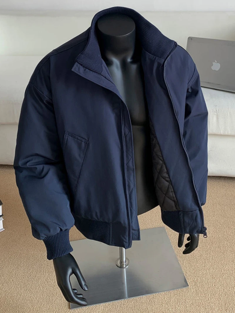 韓国ファッション冬ジャケットメンズカジュアル綿入りジャケットストリートウェアスリムフィットかさばらないスタイリッシュなボンバージャケット保温トレンド