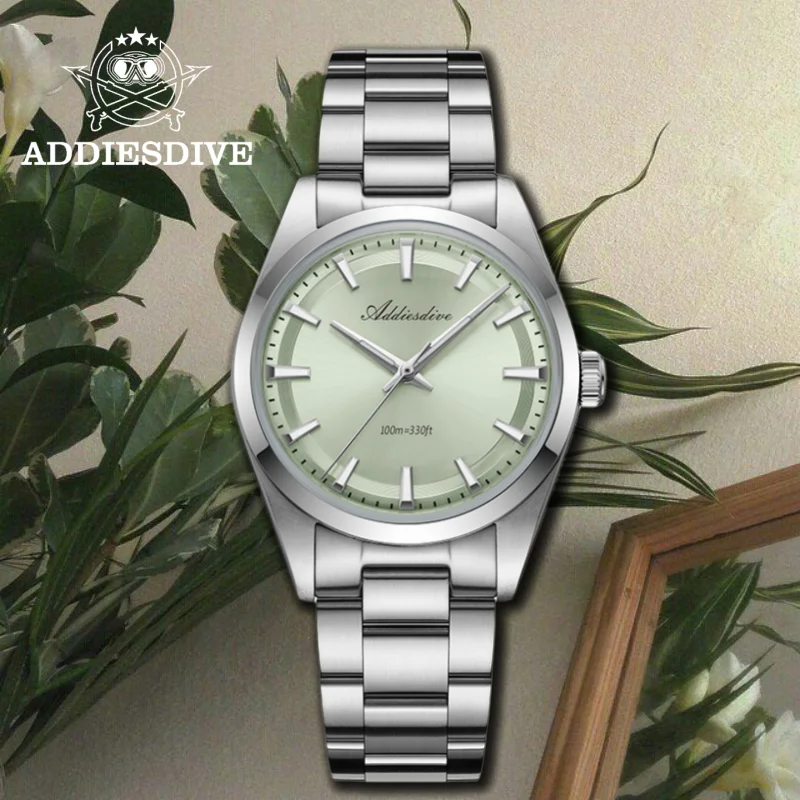 ADDIESDIVE AD2066 Men Watch 36mm VH31 Bubble Mirror Glass Reloj 316L Stainless Steel 100m Diver BGW9 Super Luminous Quartz Watch