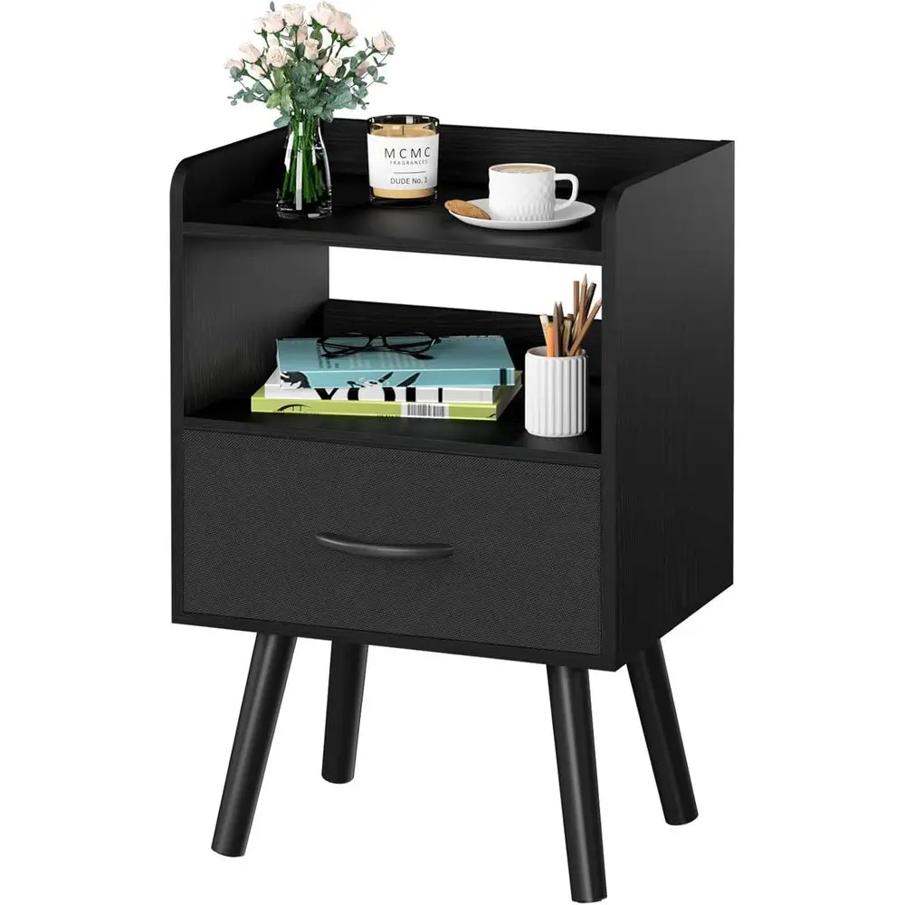 

Night Stand with abric Der, ern Nightstand, Bede Tables, Century Nightstands with Open Storage Shel, Wood Bede Table, Small Nigh