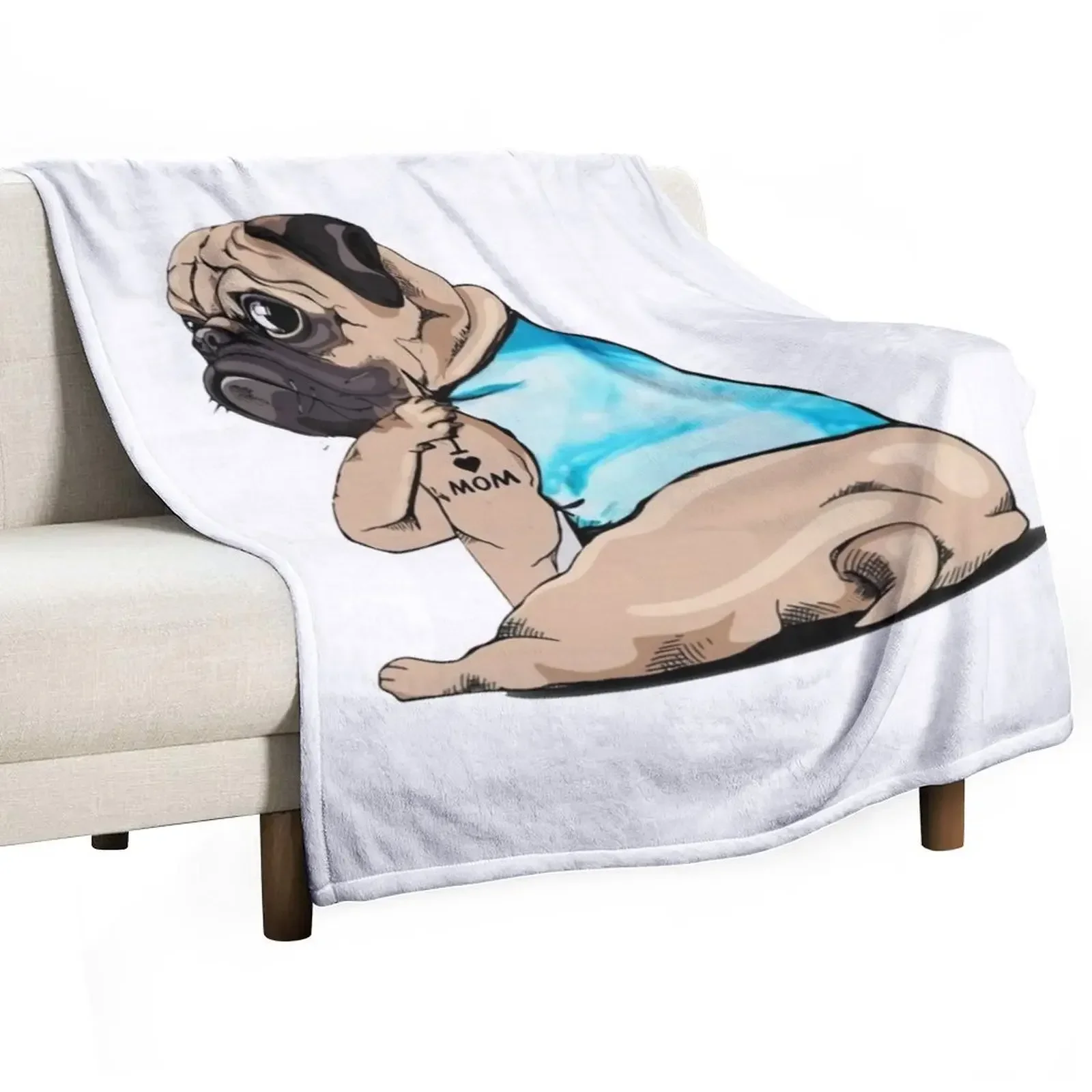 

Pug Dog I Love Mom Tattoo Design Throw Blanket for babies Thermals For Travel Stuffeds Warm Blankets