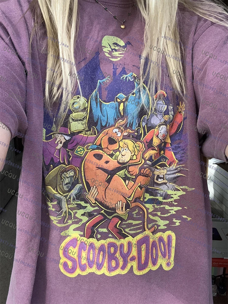 خمر 90s هالوين فيلم غسل القطن التي شيرت سكوبي هالوين تي شيرت هالوين فيلم شخصية المحملة الخريف الملابس النسائية #1