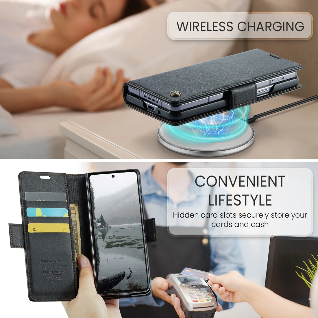 High-end negócios sle bla suporte de couro caso de telefone para samsung galaxy z fold 7 corpo inteiro à prova de choque carteira titular do cartão capa