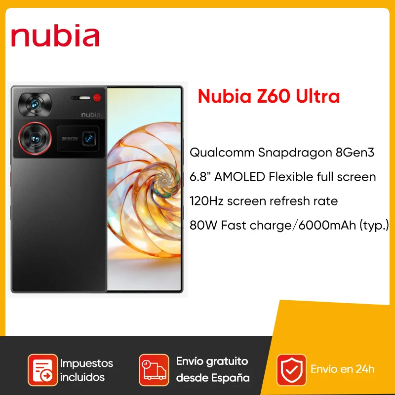 Nubia Z60 Ultra Global Version 64MP Main 6.8‘’ 5G Phone Snapdragon 8Gen 3 NFC 6000mAh Battery 80W fast charge IP68 Waterpoof