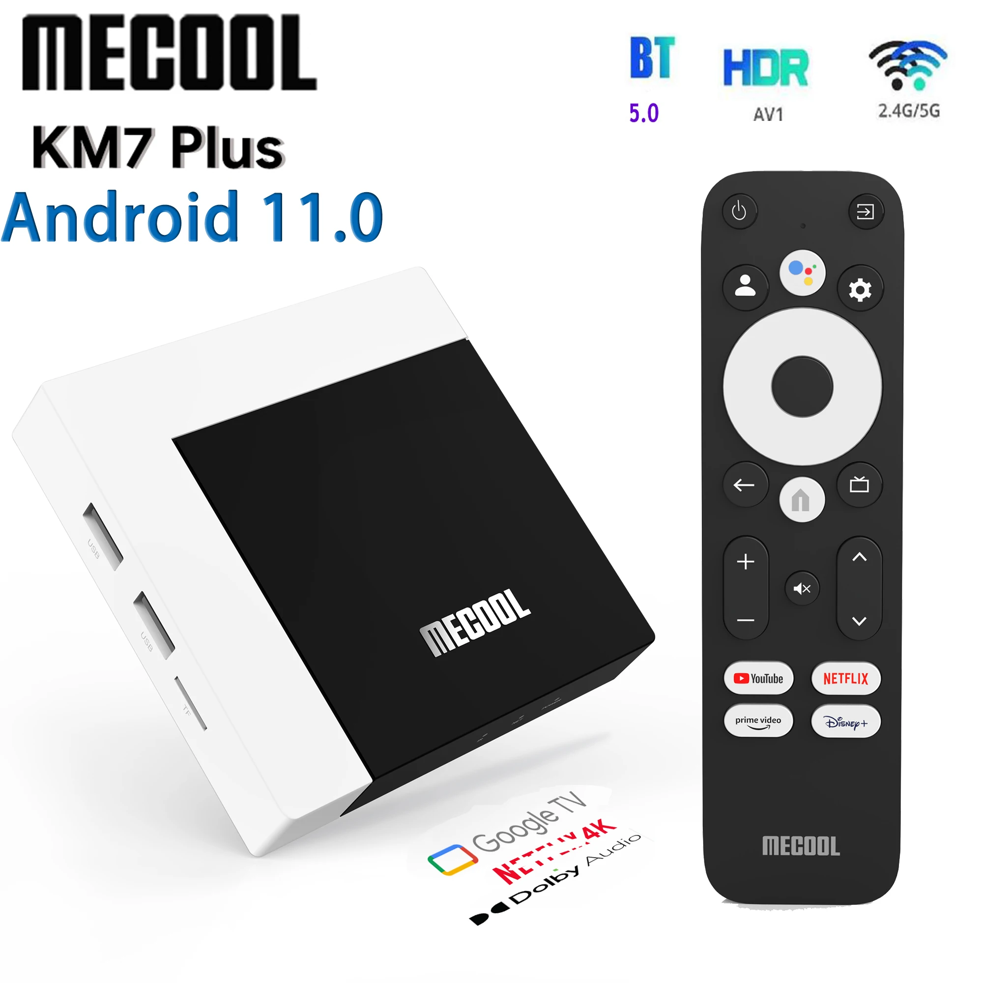 MECOOL KM7 Plus Smart TV Box Android 11 Google Streamer 2G1B6GB Amlogic S905Y4 4k Home Media Player ATV AV1 Set Top Box 1080P