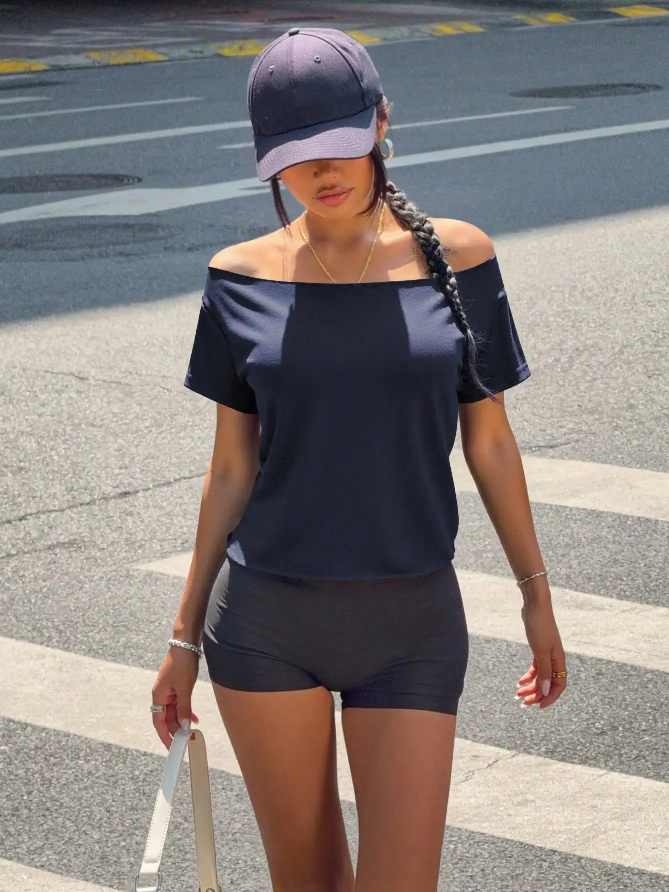 

Women Off Shoulder Short Sleeve Solid Color Casual T-Shirt Summer Top