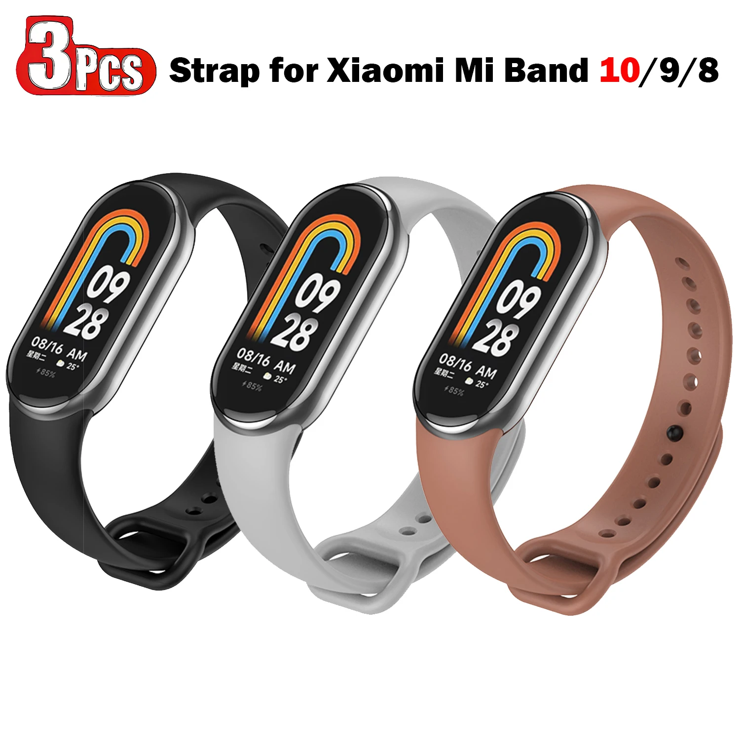 3-teiliges Langlebiges Silikon-Armband für Xiaomi Mi Band 10 9 8 Sport-Smartarmband Komfortabler Ersatzriemen Mi Band 10 Zubehör