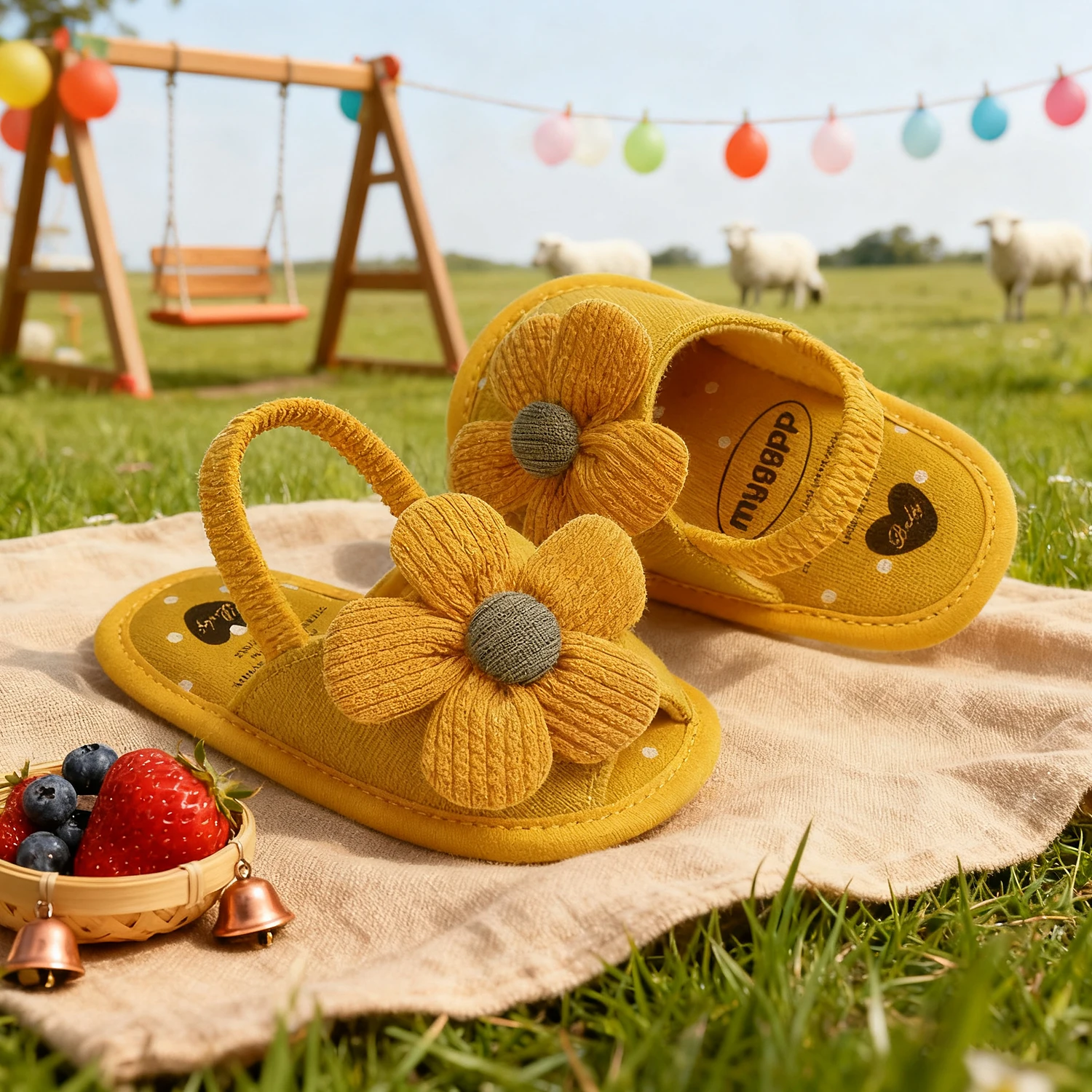 صنادل للفتيات الصغيرات على شكل زهرة مع أحذية مشي صيفية بنعل ناعم مضادة للانزلاق للرضع والأطفال الصغار