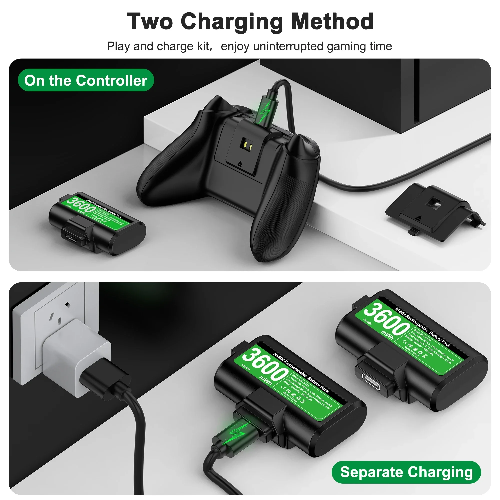 BEBONCOOL B100 2*3600 mWh Rechargable Batteries Pack For XBOX Serise S/X and XBOX ONE S/X/Elite XBOX Battery With Charging Cable