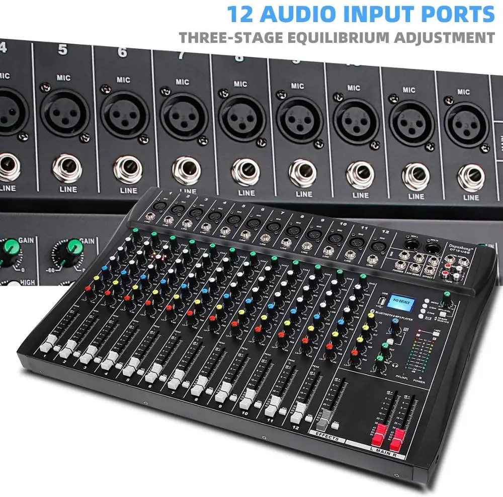 Professional Mixing Console With Effects Bluetooth 12 Channel Stage Performance KTV Wedding USB Reverb
