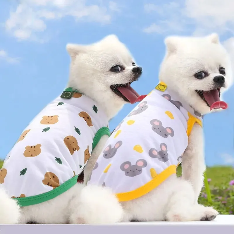 

2025 Cartoon Korean style dog outfit, puppy doll vest T-shirt, pet cat clothing supplies, puppy gifts, lightweight pet clothes