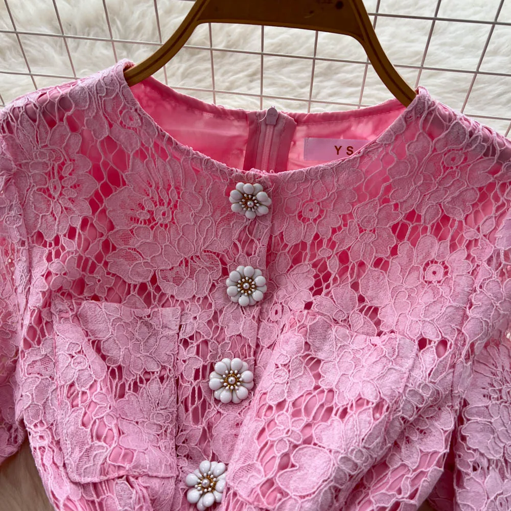 Chic vintage lace long sleeve rhinestone slim Elegant Fairy korean fashion Boho Sundress women clothing Long dress