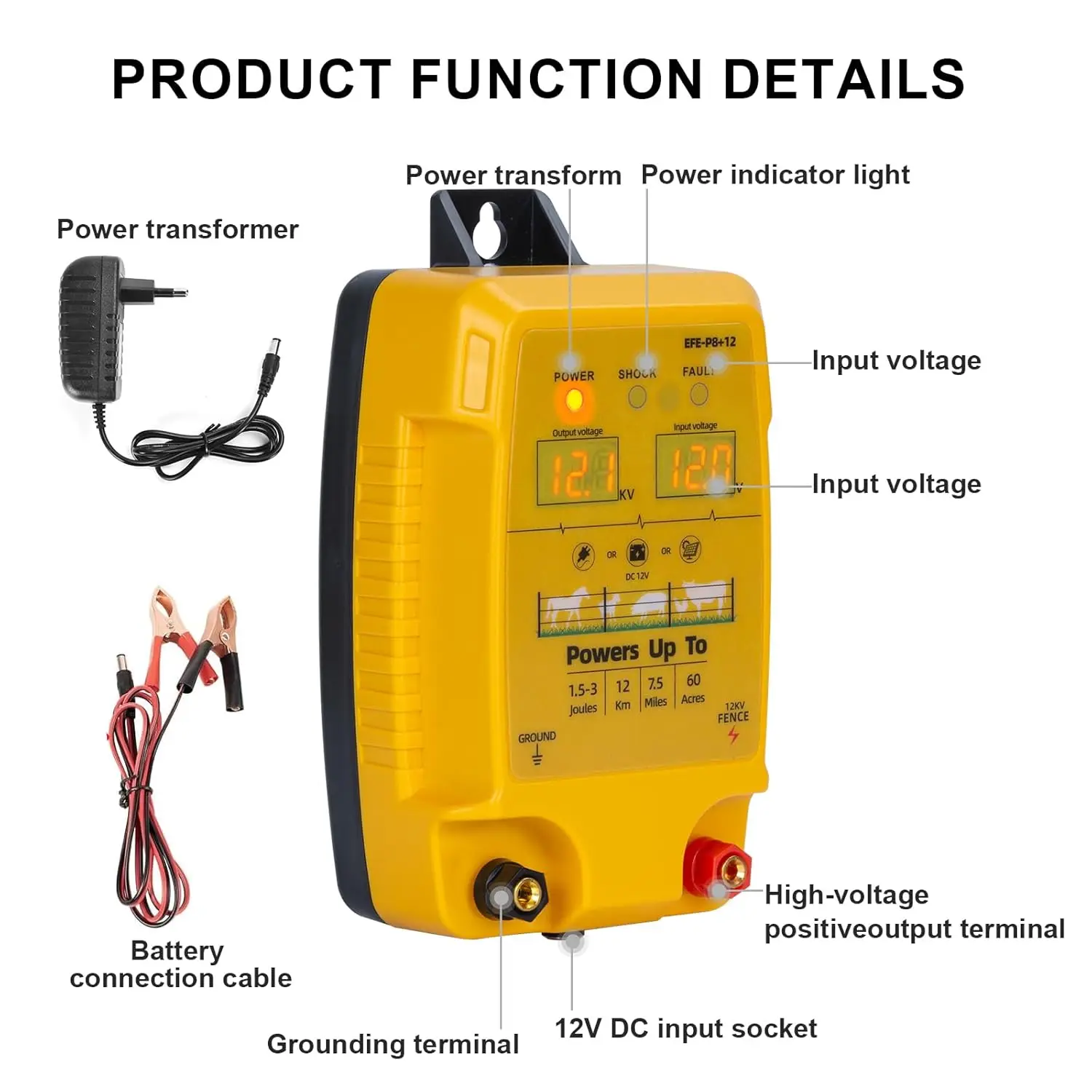 سياج كهربائي 12 كجم، سياج حيوانات، حيوانات، زراعة الدواجن، راعي، أداة سياج مقاومة للماء