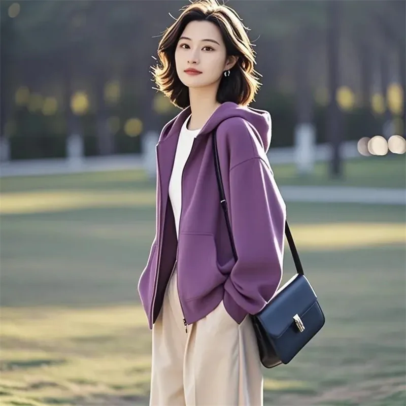 New Hoodie Jacket For Women Loose Versatile Slimming and Casual Oversized Korean Version Long Sleeved Spring Baseball Jacket Top