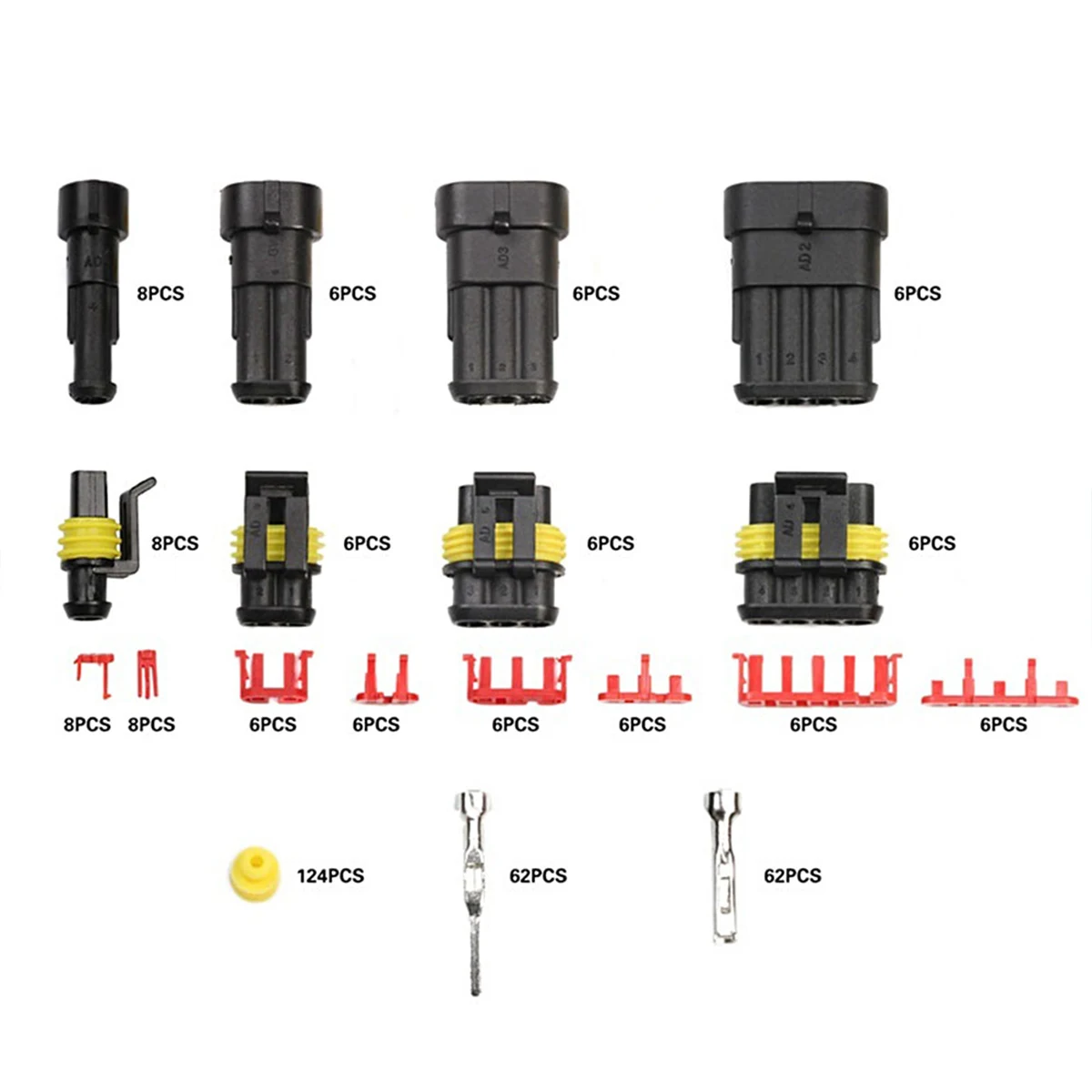 352 Uds conector de cable eléctrico de coche IP68 impermeable 1/2/3/4 conectores de pines macho y hembra enchufe de terminales para automoción