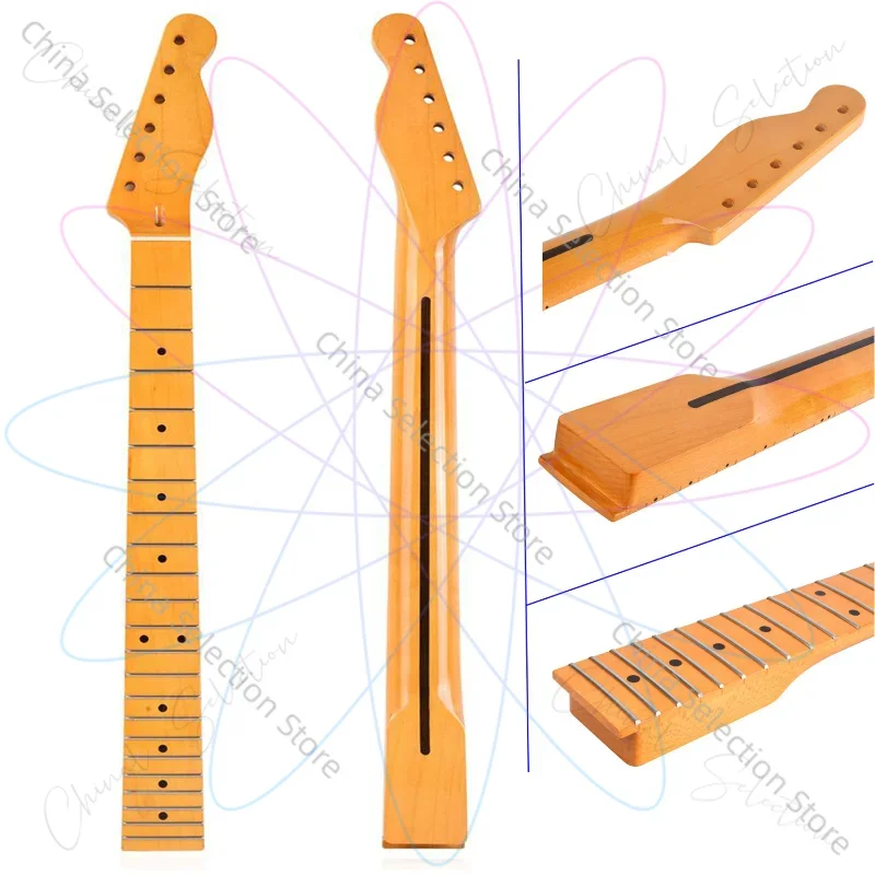 [TL Yellowish Light] TL Neck 22 Pin Electric Guitar Neck with Back Midline, Maple Neck for Tele