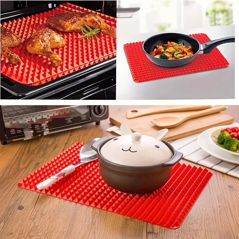Antihaft-Silikon-Backmatte, 40,6 x 27,9 cm, Pyramiden-Kochmatte, BPA-freie Pfanne zum Backen von Mikrowellenherden, leicht zu reinigende Brathähnchen-Matte – Detail 9