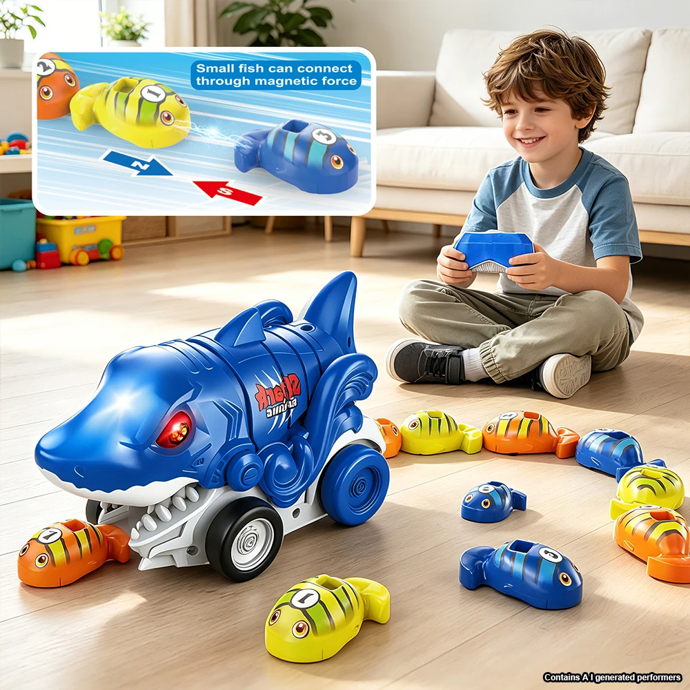 Magnetic Eating Shark Remote Control Car Toy RC Animal Shark Devouring Vehicle Interactive Battle Competitive Game Kids Gifts