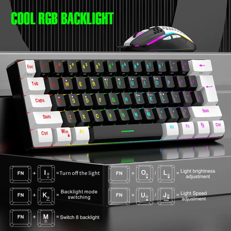 Imagem -04 - Usb Wired Keyboard Mouse Kit Rgb Backlight Iluminação Led Colorida Gaming Mouse 61 Teclas 3200dpi