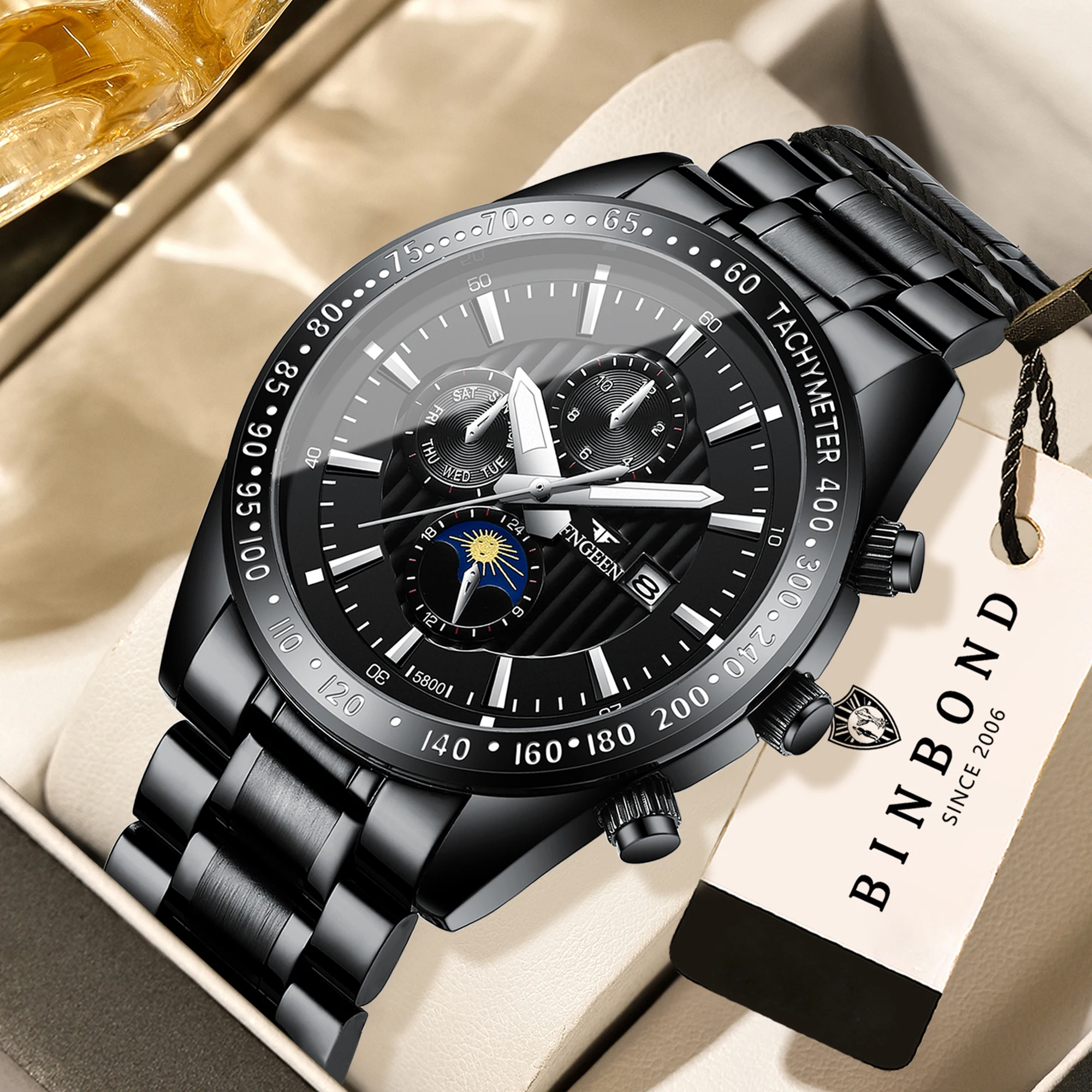 

BINBOND Genuine quartz wristwatches for men durable luxury luminous waterproof accurate auto date men's watch casual reloj