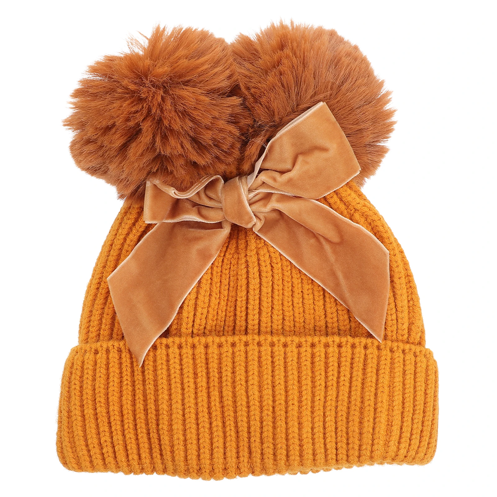 

Children Knitted Hat Kids Warm Toddler Hats Double Balls Bow Decor Soft Comfortable Elastic Winter Fashion Accessories