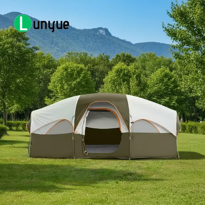 Customizable 8 Person Wide Camping Tent 3000mm Waterproof Double Layer Large Windows Family Outdoor Shelter