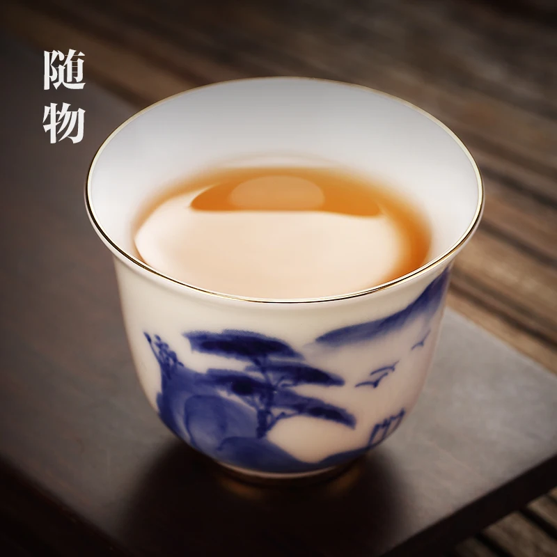 Blue And SheepSkin Jade Kung Fu White Porcelain Master HouseHold CeramiC Jingdezhen Tea Cup,