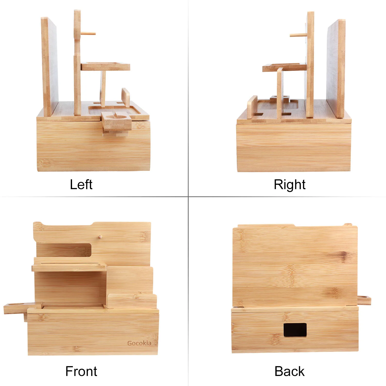 Desktop Bamboo Storage Organizer Phone Stand Eco-Friendly Multi-Function Desk Accessory for Office And Home view 5