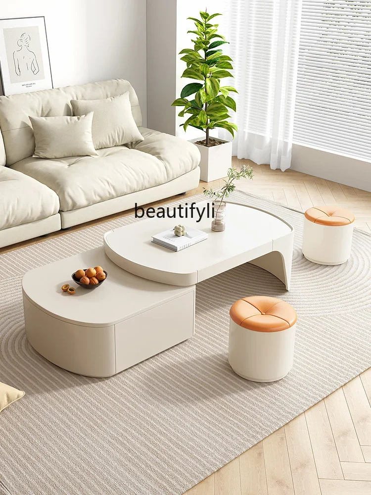 A16 Multifunctional Coffee Table Cream Wind Retractable   Home Modern Simple High Sense Dining Table Tea