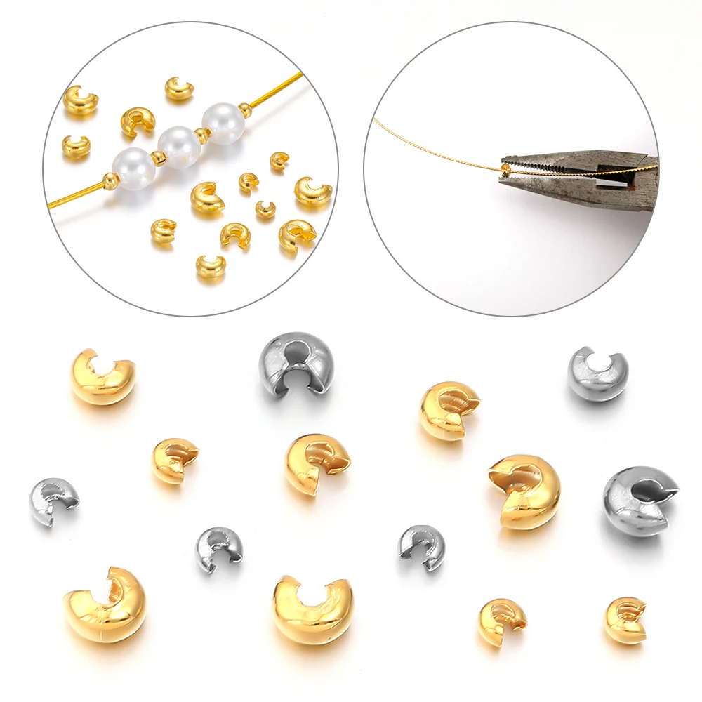 20-40pcs 3 4 5mm Stainless Steel Stopper Spacer Beads Round Covers Crimp End Bead For DIY Jewelry Making Findings Supplies