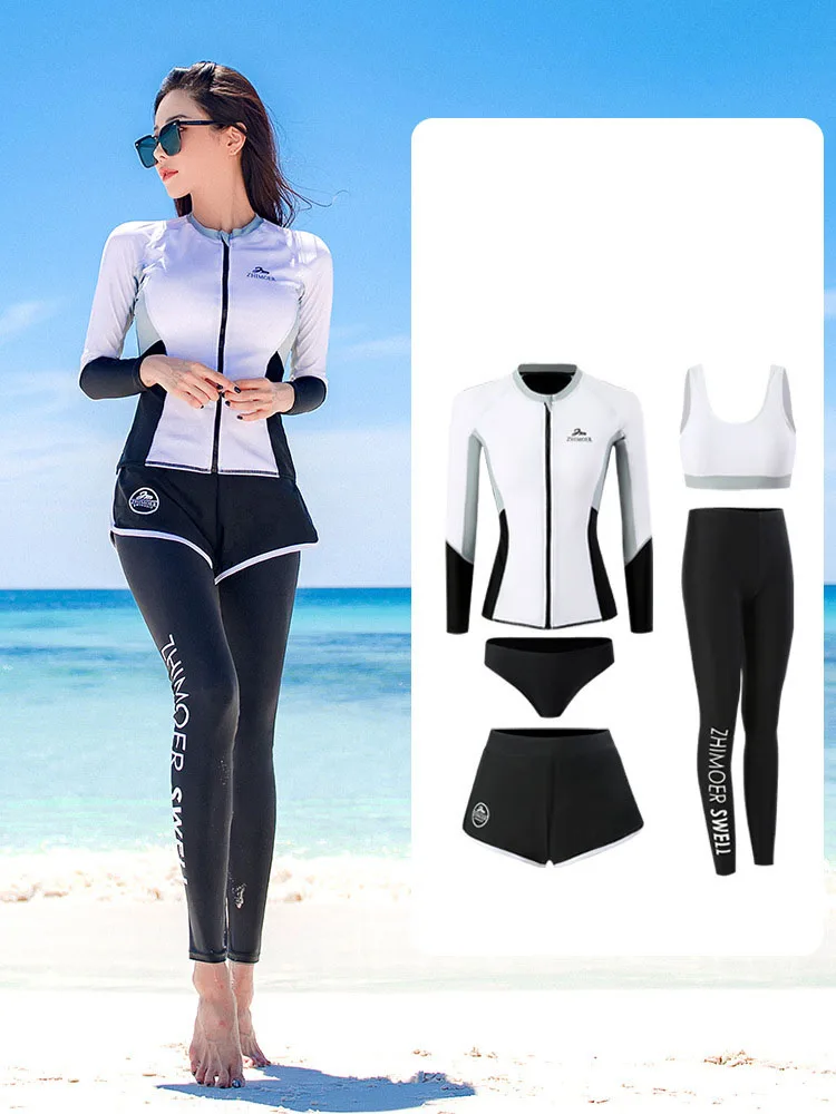 Women's Men's Long Sleeve Rash Guard,  Quick Dry Swim Shirt+Trunks+Shorts With Bikini Full Body Water Surf Swimsuit Bathing Suit