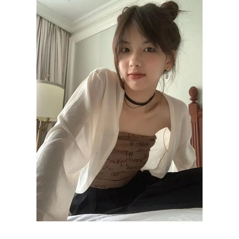 Solid Color Simple Shawl Jackets Crop Tops 2026 Women's Clothing Korean Loose Casual Coats Thin Fashion Summer Top Ropa Mujer