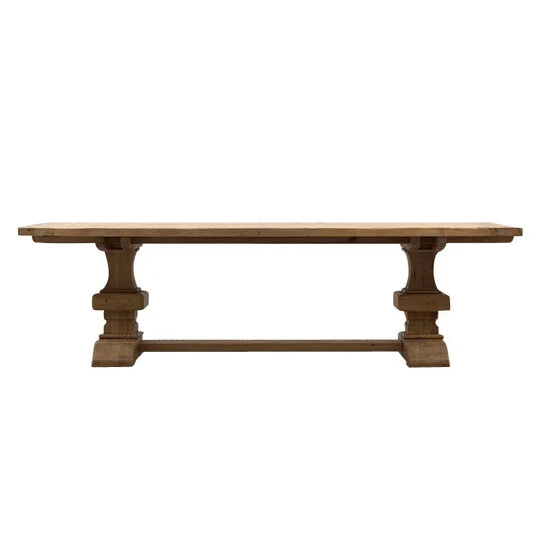 Black walnut pure solid wood dining table, log large board long table, European French retro old workbench