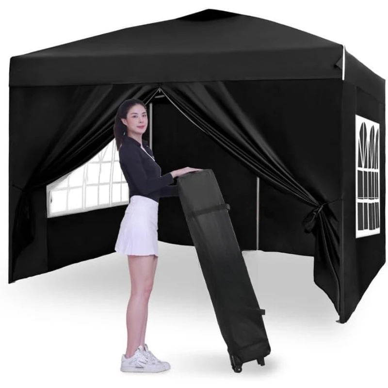 Pop-up Gazebo Instant Portable Canopy Tent 10'x10', with 4 Sidewalls, Windows, Wheeled Bag, for Patio/Outdoor