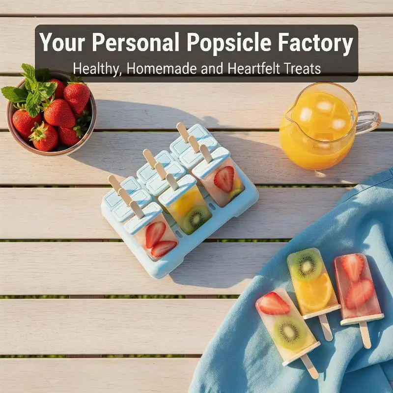 Popsicle Molds Reusable BPA-Free Plastic Ice  Maker Set with 50 Wooden Sticks for Home Summer DIY  Treats
