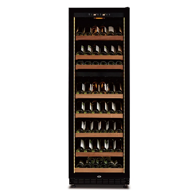 154 Bottle Large Capacity Wine Fridge Freestanding Dual Zone With Sapele Wooden Shelf Wine Cooler