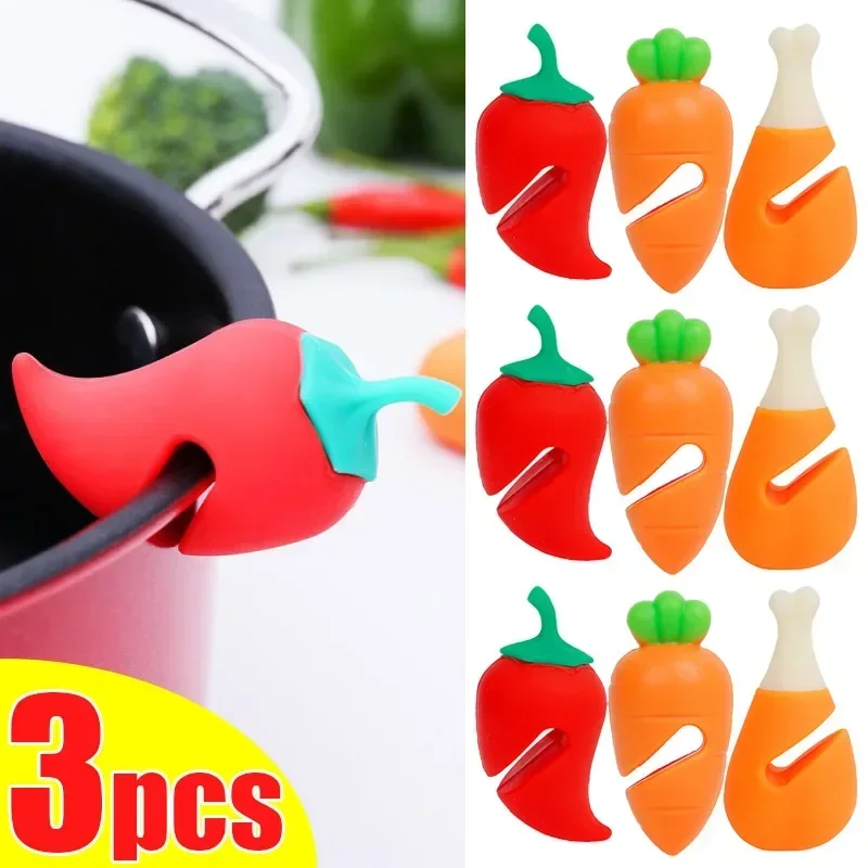 3Pcs Silicone Pot Lid Anti-spill Rack Heat-resistant Anti-Overflow Stoppers Pot Cover Lifter Holder Creative Kitchen Tool Gadget