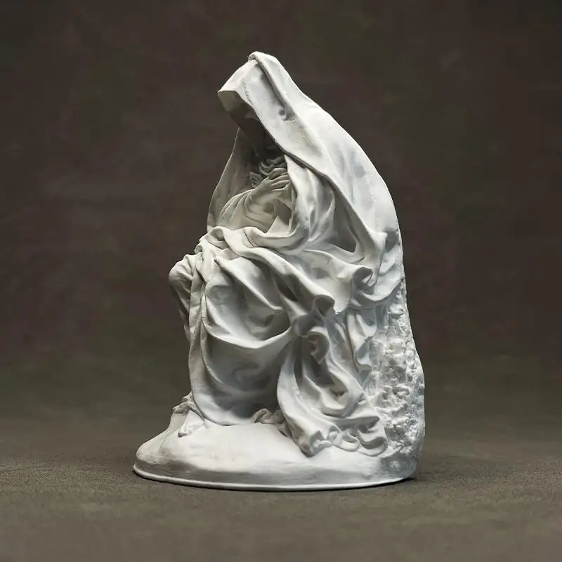 Simple White Plaster Figure Sculpture Crafts Bookcase Desktop Ornaments Vintage White Masked Portrait Statue Interior Decoration