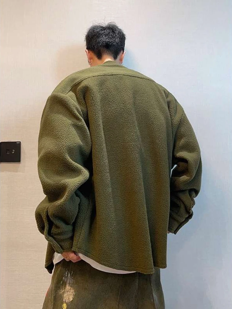 

Негабаритная теплая куртка-рубашка на подкладке из овечьей шерсти для мужчин, винтажная однотонная свободная верхняя одежда в гонконгском стиле, размер XXXL до 300 фунтов