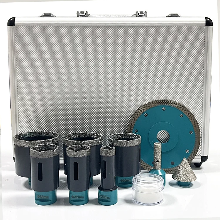 10-Piece Set 5/8-11 Diamond Hole Saw Set Water Cooling Vacuum Brazed Black Oxide Finish for Drilling Tools Concrete Marble Drill