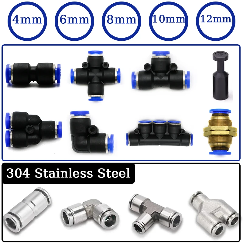 

Air Pneumatic Fittings 4/6/8/10/12mm Plastic Fitting PU PV PY PE PM PK 304 Stainless Steel Hose Quick Couplings Pipe Connectors