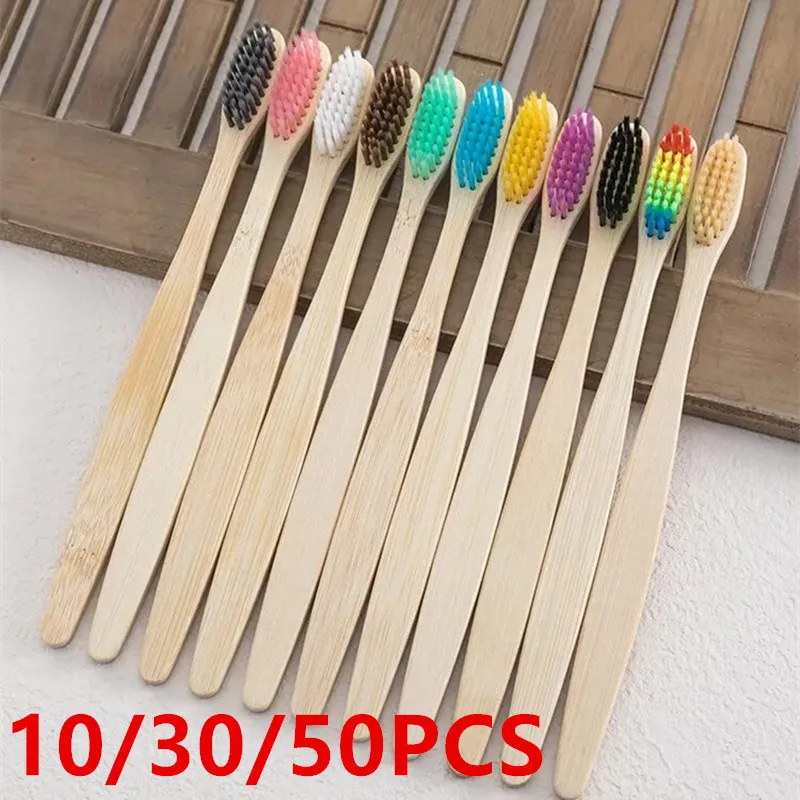 

10/30/50 Pack Natural Bamboo Toothbrushes eco friendly Family Hotel Charcoal Bamboo Wood Teethbrush for Adults Kids Child