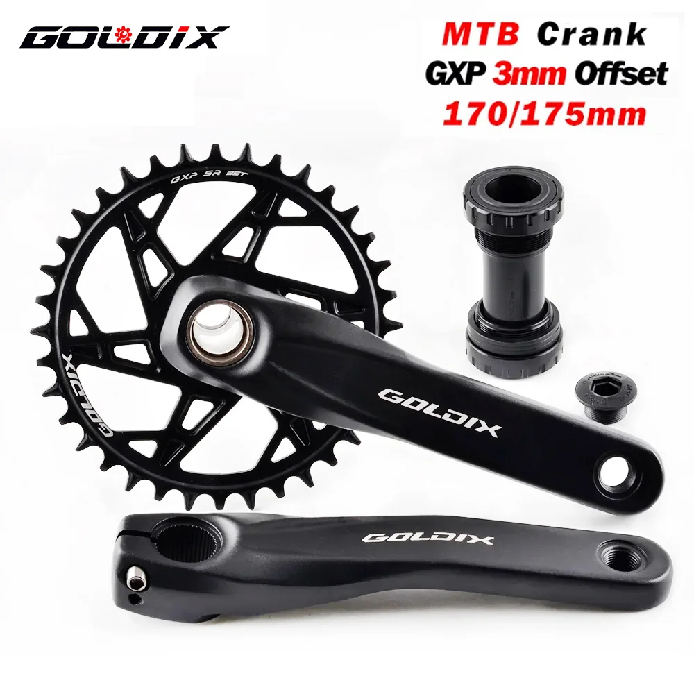 GOLDIX Bicycle Crankset MTB Bike Crank Chainring Bike 170mm 175mm Black 36T Aluminum Alloy with Bottom for Shimano Sram