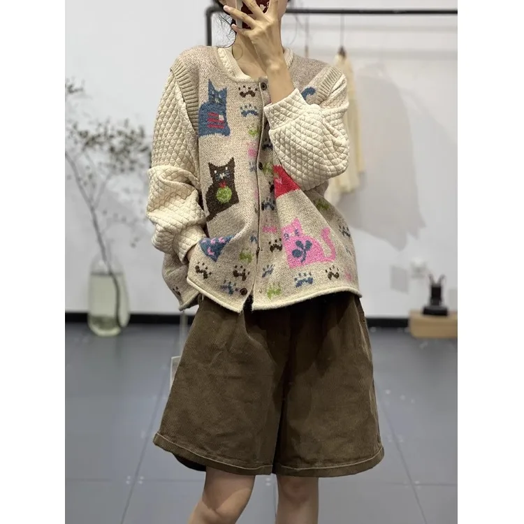 

Повседневный круглый свитер Ne Svel, жилет, женский весенне-осенний свободный кардиган с мультяшным животным принтом, открытый кардиган на одной пуговице