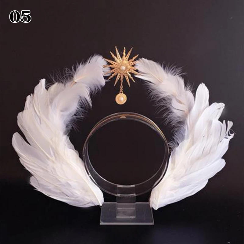 Lolita KC Headband Angel Goddess Headpiece Virgin Mary Halo Bride Crown Baroque Feather Tiara Headwear Halloween Costumes