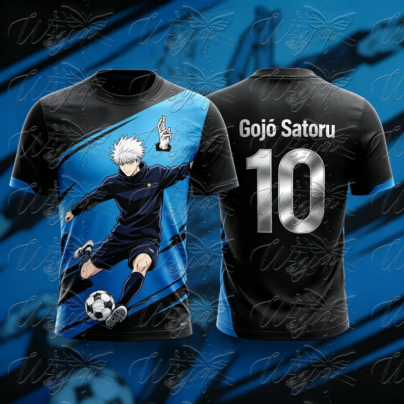 Hot Summer Jujutsu Kaisen Satoru Gojo Number 10 Football Jersey 3D Quick Dry Tee Unisex Anime Streetwear Sports T Shirts