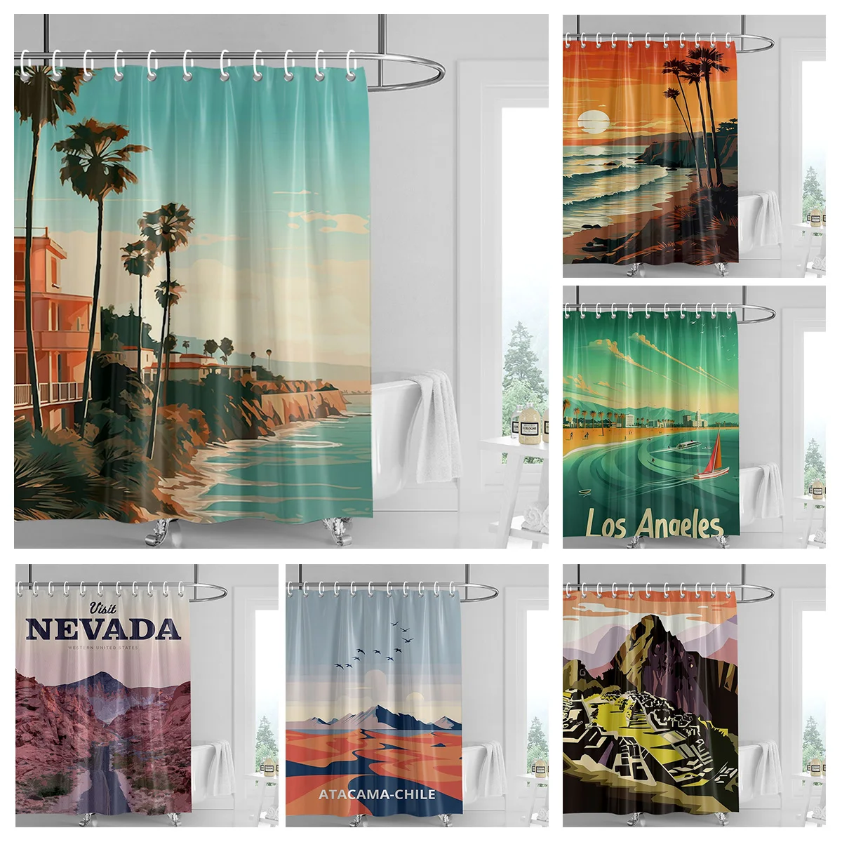 

Винтажная пейзажная занавеска для душа PEVA, водостойкая нескользящая занавеска с крючком для дома, отеля, ванной комнаты, декоративная занавеска для душа 240x180 см